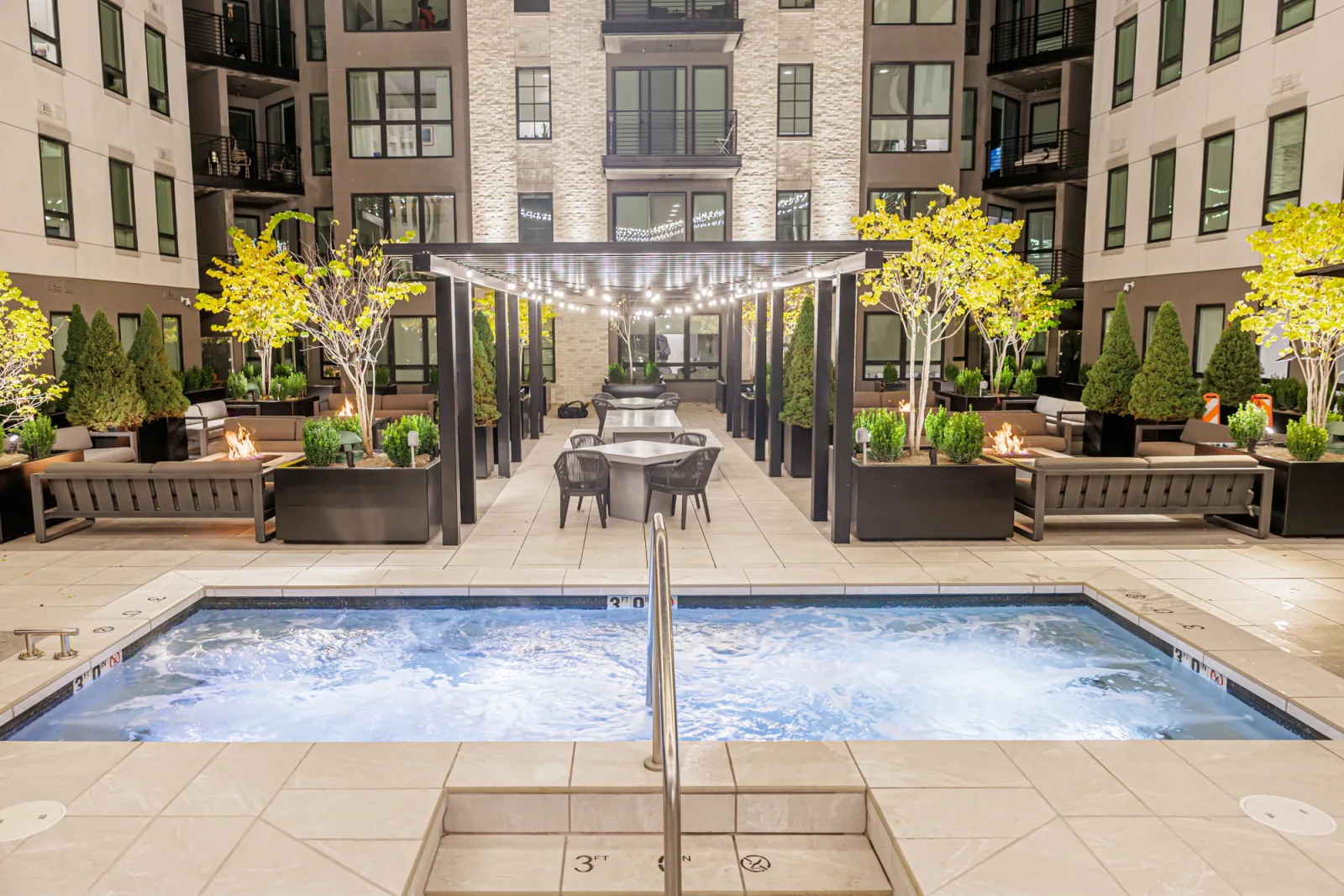 The dining pavilion and pool deck