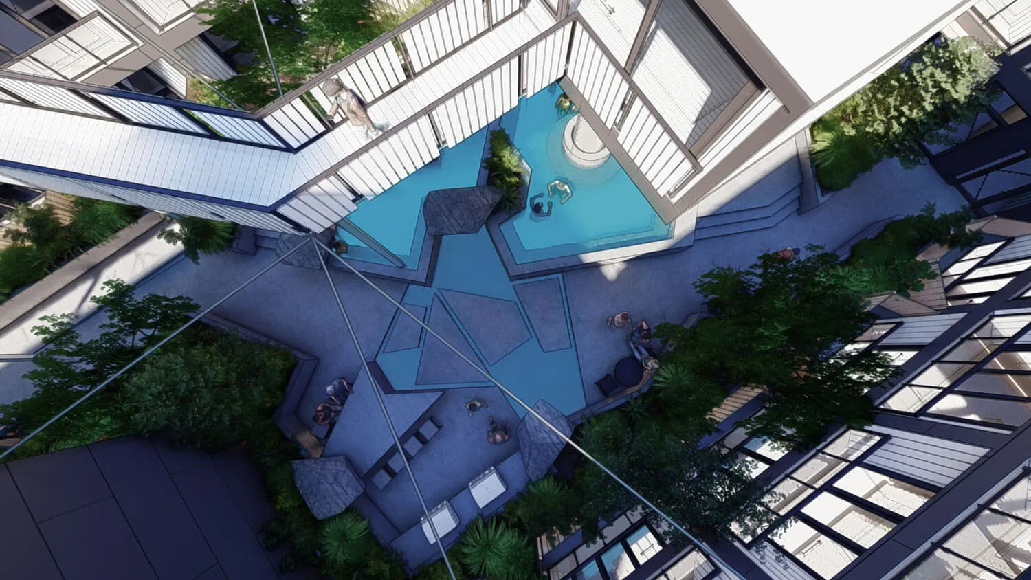 Kozo House, concept rendering of the rooftop and courtyard amenities