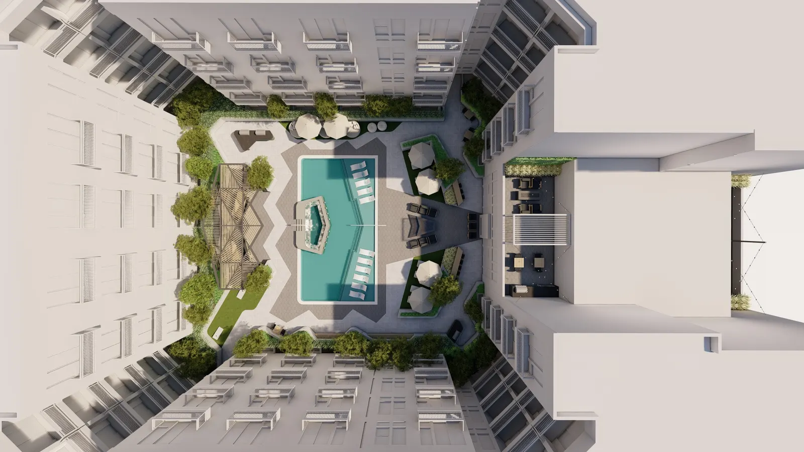 North Temple, concept rendering of the rooftop and courtyard amenities