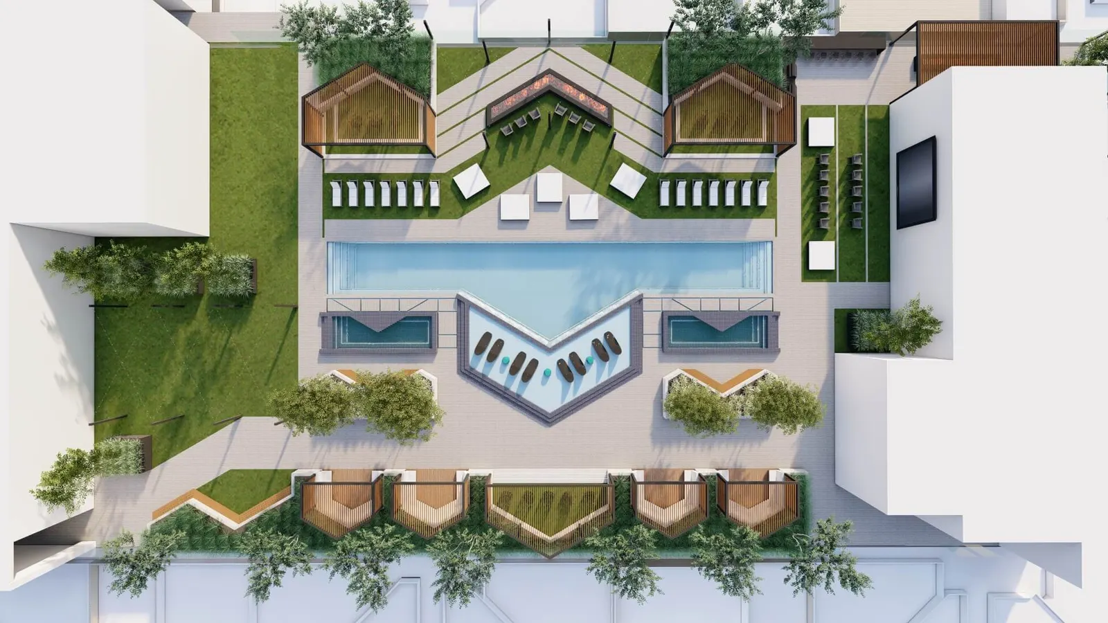 The Standard, concept rendering of the rooftop and courtyard amenities