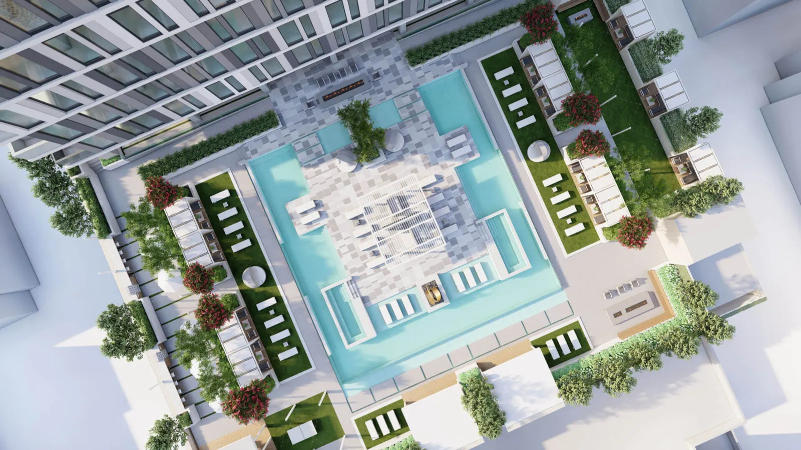 Urban High-Rise, concept rendering of the rooftop and courtyard amenities