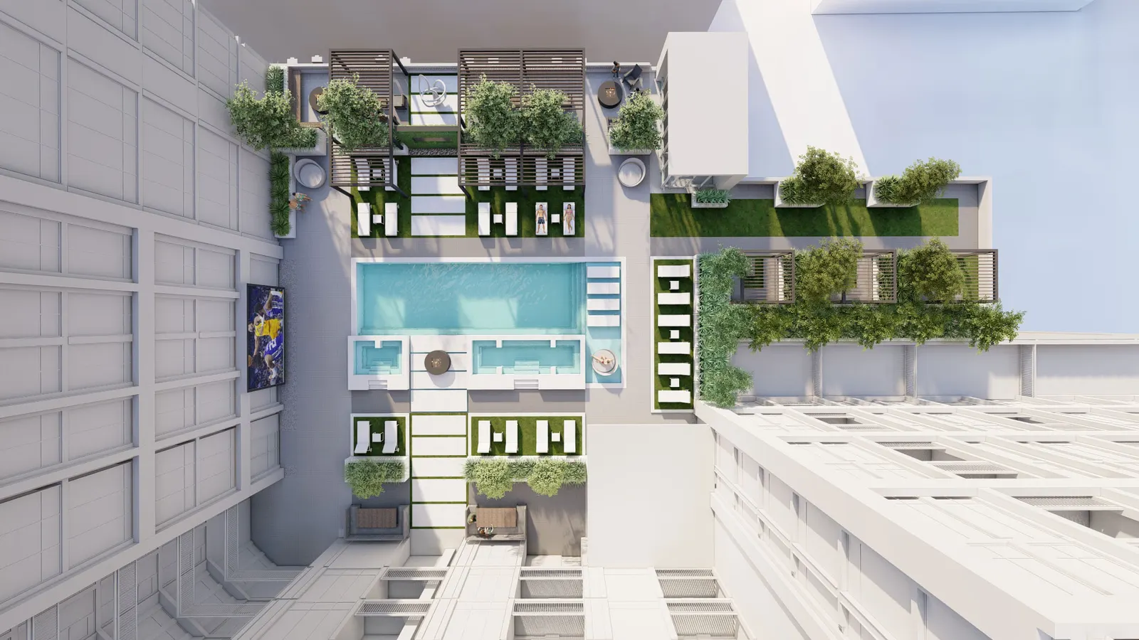 West Quarter Block C, concept rendering of the rooftop and courtyard amenities